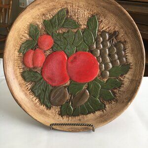 Ceramic Plate with Stand, Garland Ceramics, Fruit, Handmade, Vintage 1955, Decor